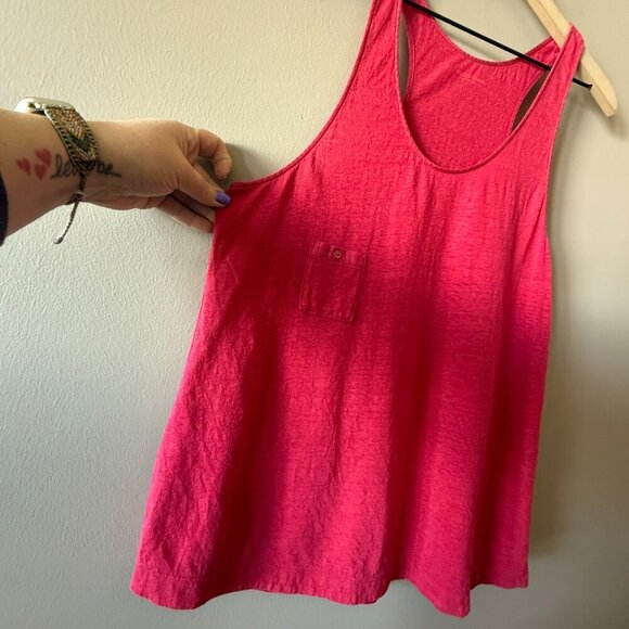 Women's L Eileen Fisher Organic Linen Jersey Long Fuchsia Racer Back Tank - Picture 4 of 7